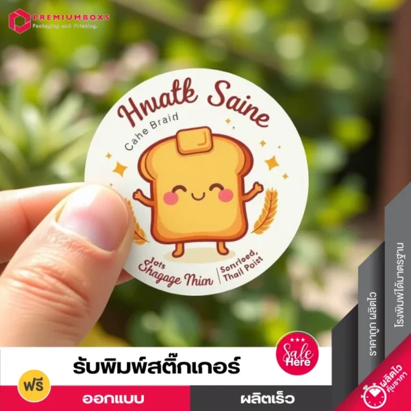 รับทำสติ๊กเกอร์ ติดสินค้า พร้อมพิมพ์โลโก้ ลวดลายขนมปัง สติ๊กเกอร์เนื้อ PP ขาวทึบ