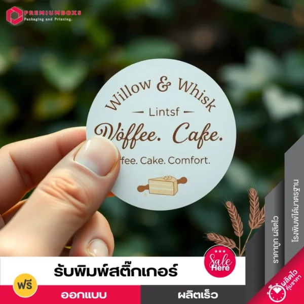 รับพิมพ์สติ๊กเกอร์ ขาวทึบราคาถูก พร้อมดีไซต์ พิมพ์โลโก้ ลวดลายขนมเค้ก